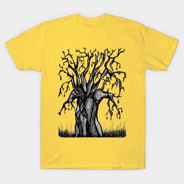 Yellow Baobab Artistic Line Drawing T-Shirt by Tony Cisse Art Originals